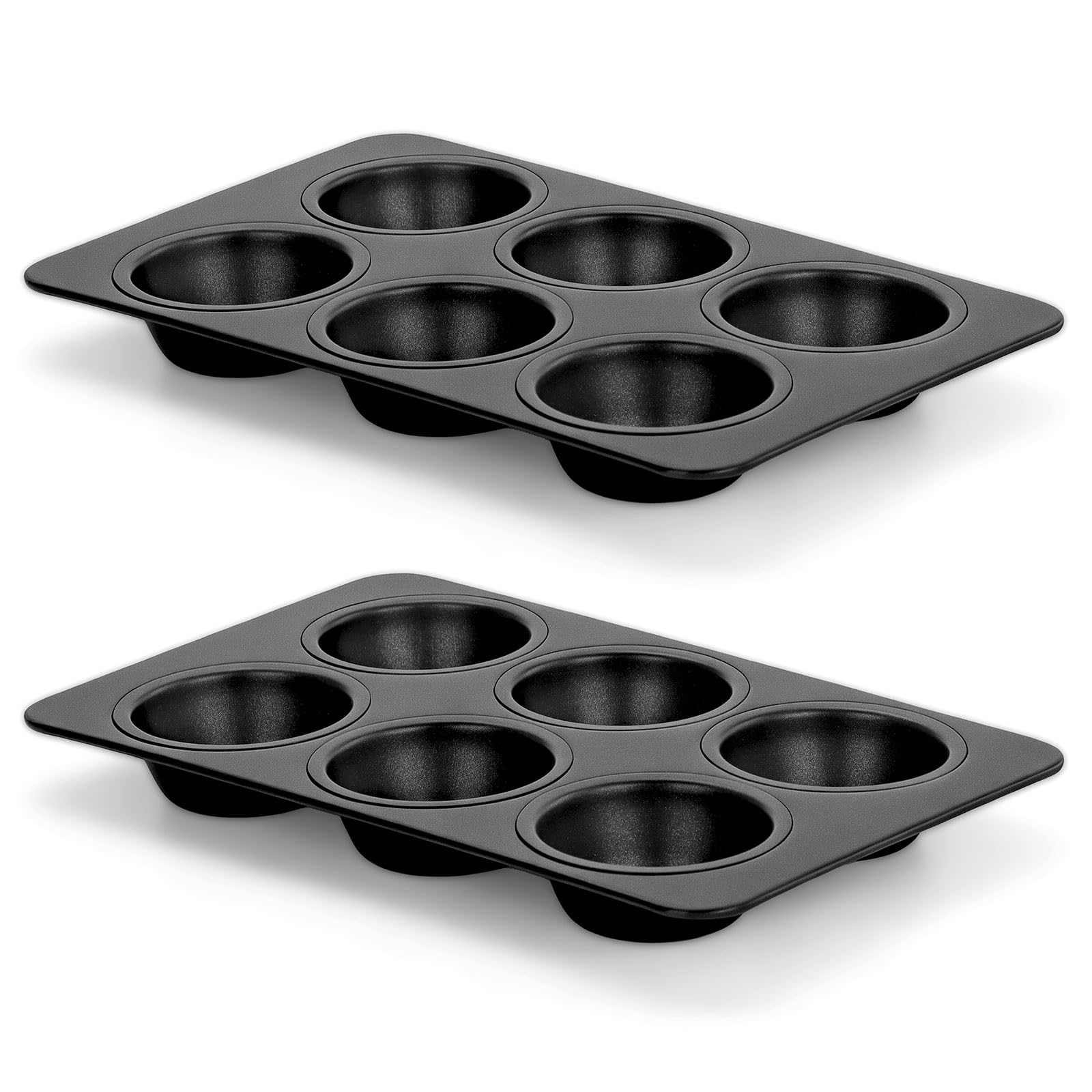 E-far Non-stick Muffin Pan Set of 2, 6-Cup Muffin Cupcake Pan Tin for Oven Baking, Easy Release & Clean, Regular Size - 11.44 x 7.12 x 1.25 Inch