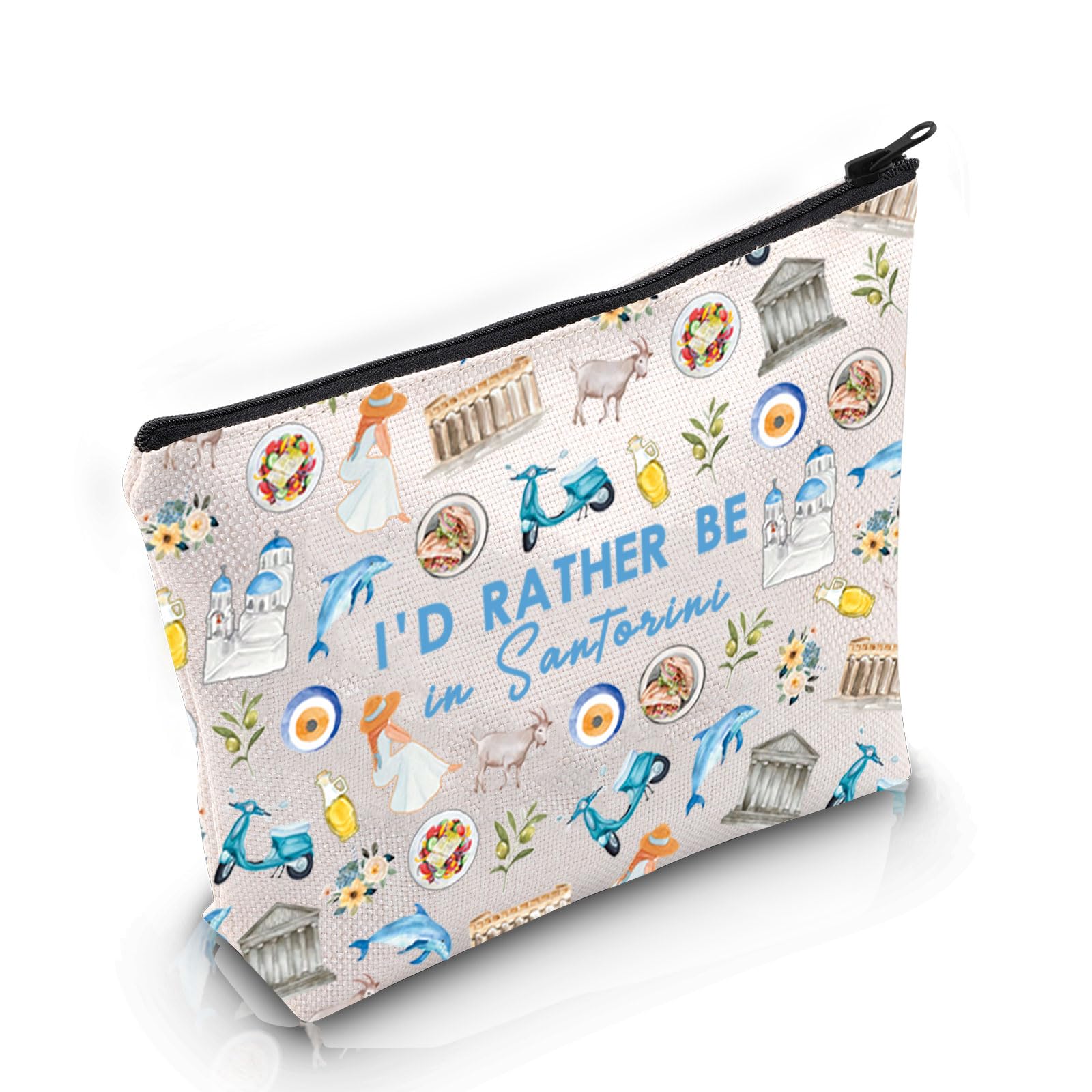 PYOUL Greece Vacation Gift I’d Rather Be in Santorini Makeup Bag Greece Travel Souvenir Cosmetic Bag Greece Lover Merch (Rather Be in Santorini B)