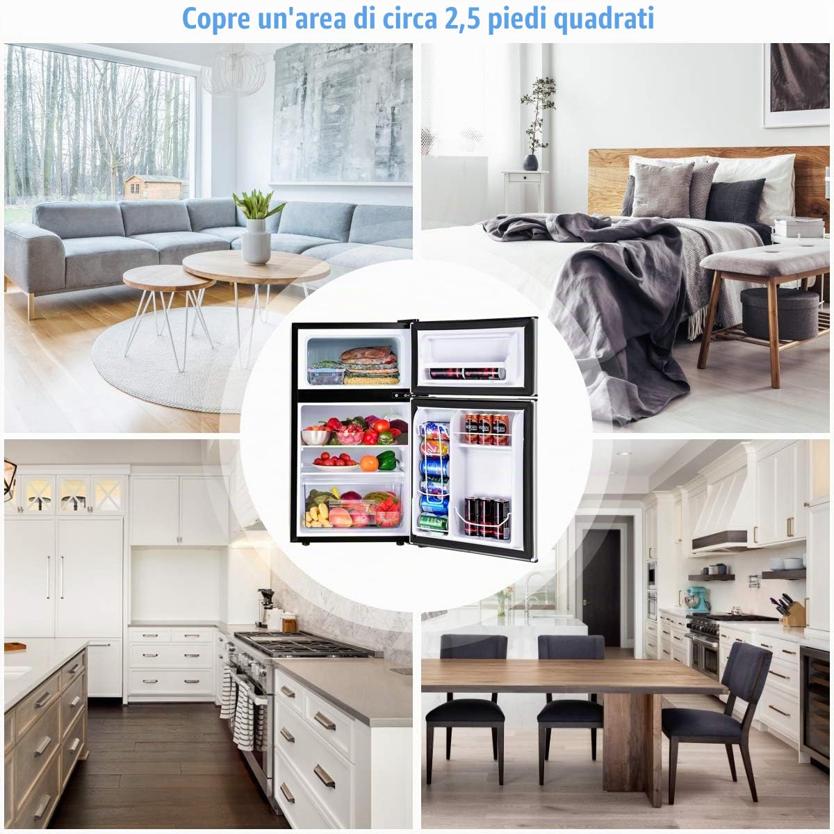 GYMAX Frigorifero 90 L Combinato 63L con Temperatura Regolabile da 0 a 10 °C e Congelatore 27L con Temperatura di -15 °C e per Case/Alberghi/Dormitori (Grigio)