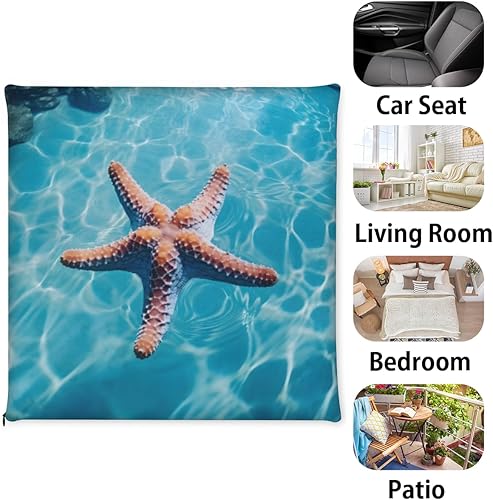 Miniatura 7 de Paquete de 1 cojín para silla, diseño de estrella de mar, de verano, playa, de espuma viscoelástica, cojín cuadrado extraíble para silla de cocina,
