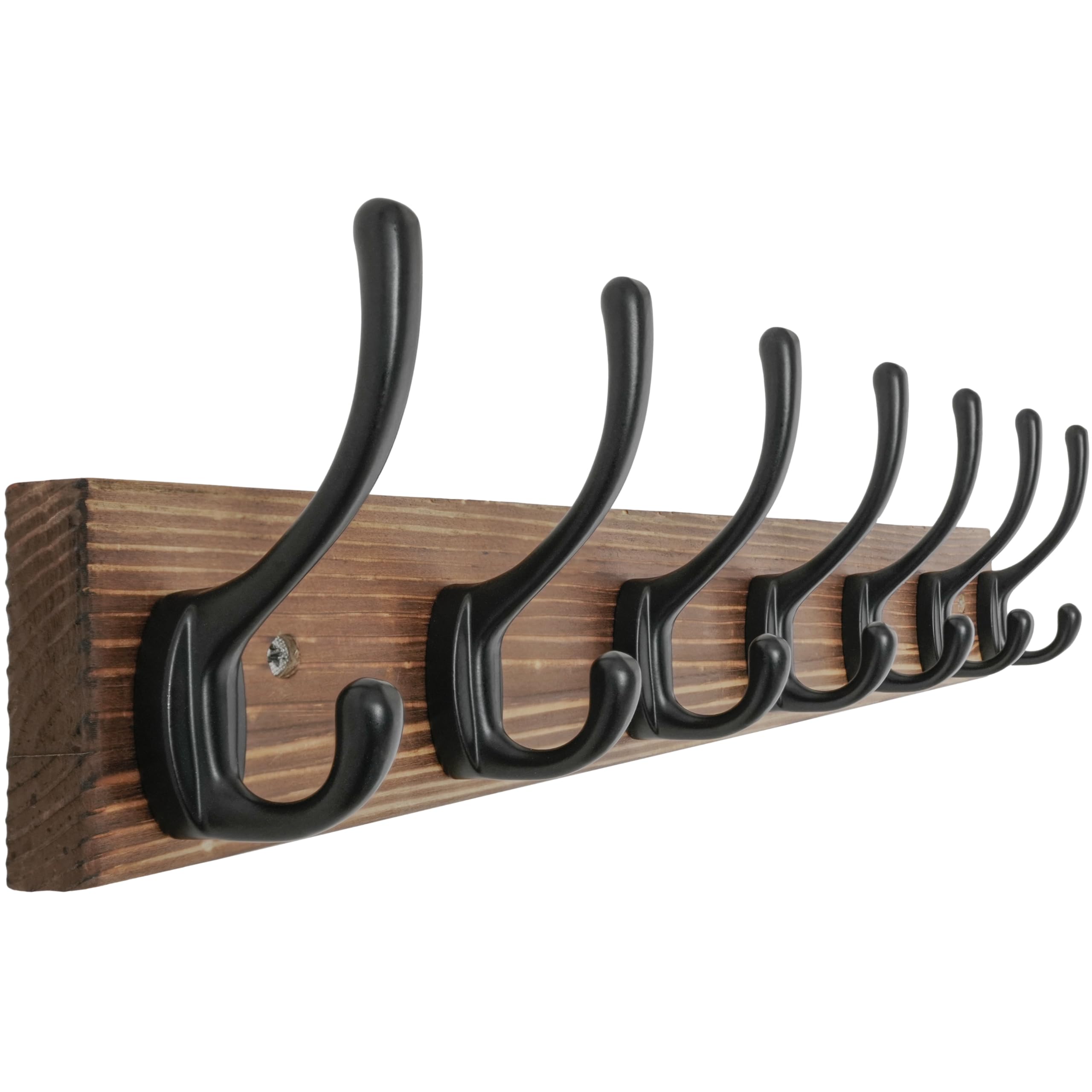 HONSKY Wall Coat Rack with 7 Double Hooks,50.5cm Wall Coat Hook,Wooden Coat and Towel Hanger Storage for Entryway, Bathroom, Bedroom, Garage,Brown Base/Black Hook