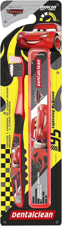 Dentalclean Escova de Dente Infantil Carros com Estojo Escolar, Macia, Vermelho