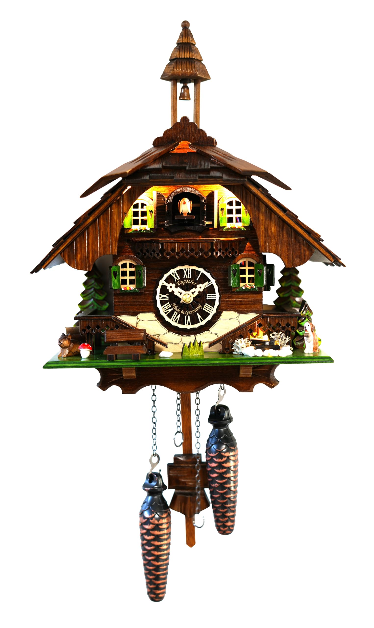 Reloj cucú de Cuarzo Engstler musical con iluminación Selva Negra