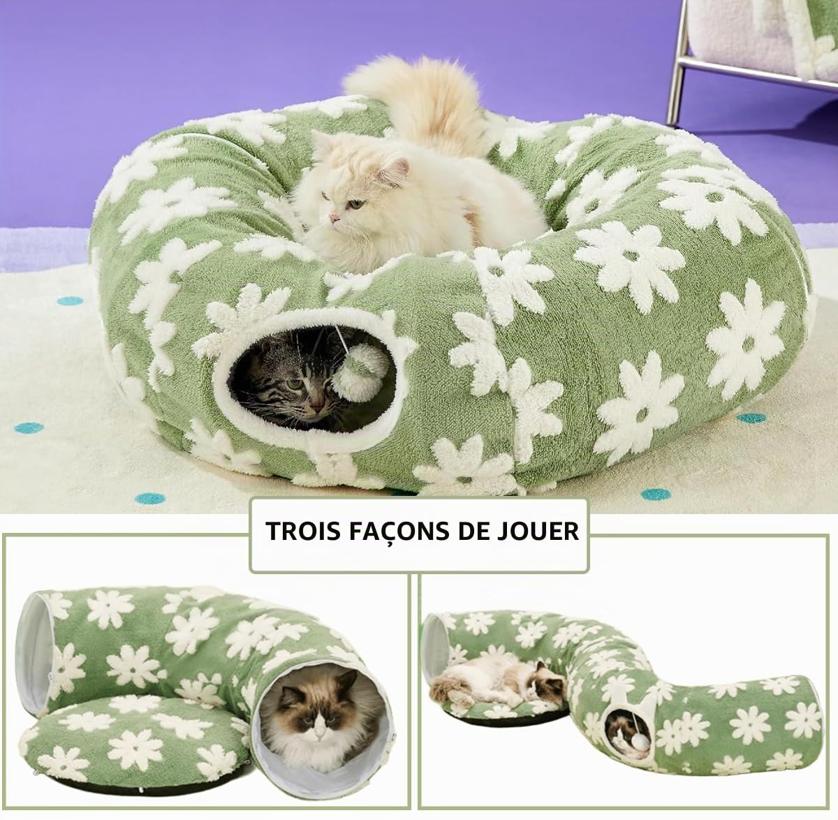 ERNAN Tunnel Pliable pour Chat - Tunnel de Jeu et Tunnel d'éveil pour Chatons, Chiots, Lapins, Petits Chiens (Green)