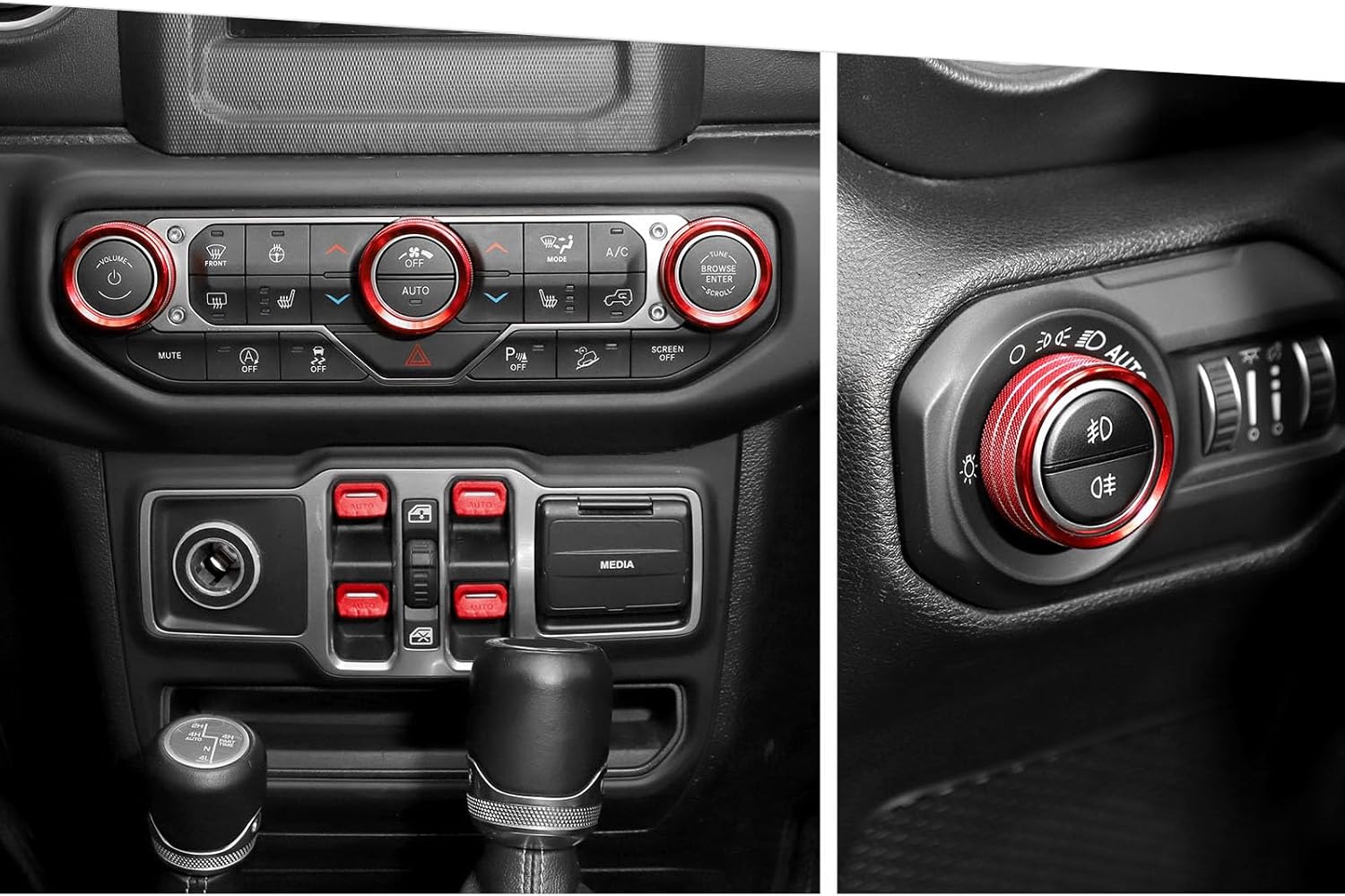 Jimen Fit for Jeep Wrangler JL JLU 2018-2025 & Gladiator JT 2020-2025, 8PCS Window Button Trim & Audio Volume Radio Knob AC Control Ring Air Conditioning Knob & Headlight Switch Knob Cover (Purple)