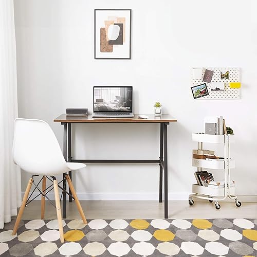 Miniatura 2 de Alecono Escritorio pequeño para computadora de 35 pulgadas, escritorio de estudio para espacios pequeños, marco de metal simple y moderno, color
