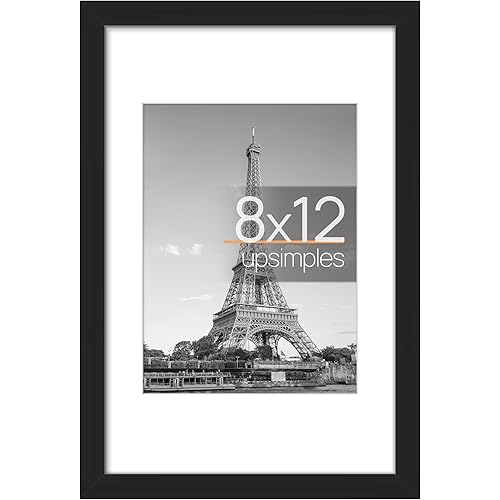 upsimples 8x12 Picture Frame, Display Pictures 6x8 with Mat or 8x12 Without Mat, Wall Hanging Photo Frame, Black, 1 Pack