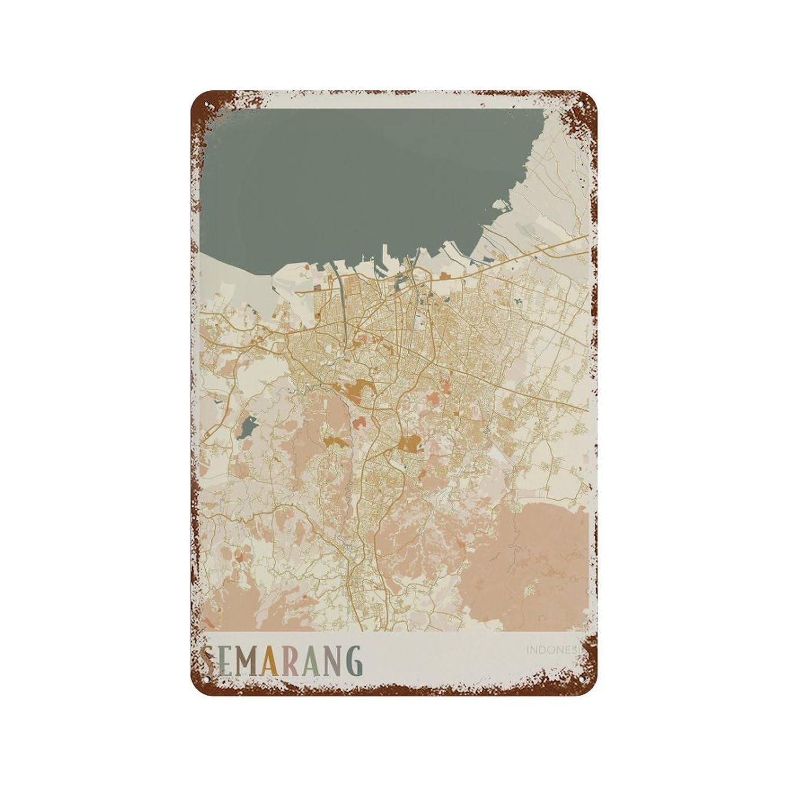 xiaoxiaoshen Semarang Map Indonesia Travel Gift Boho Wall Decor Art Metal Tin Poster Modern Home Decor Art Home Bar Shop Decorations Vintage Sign 30x20cm