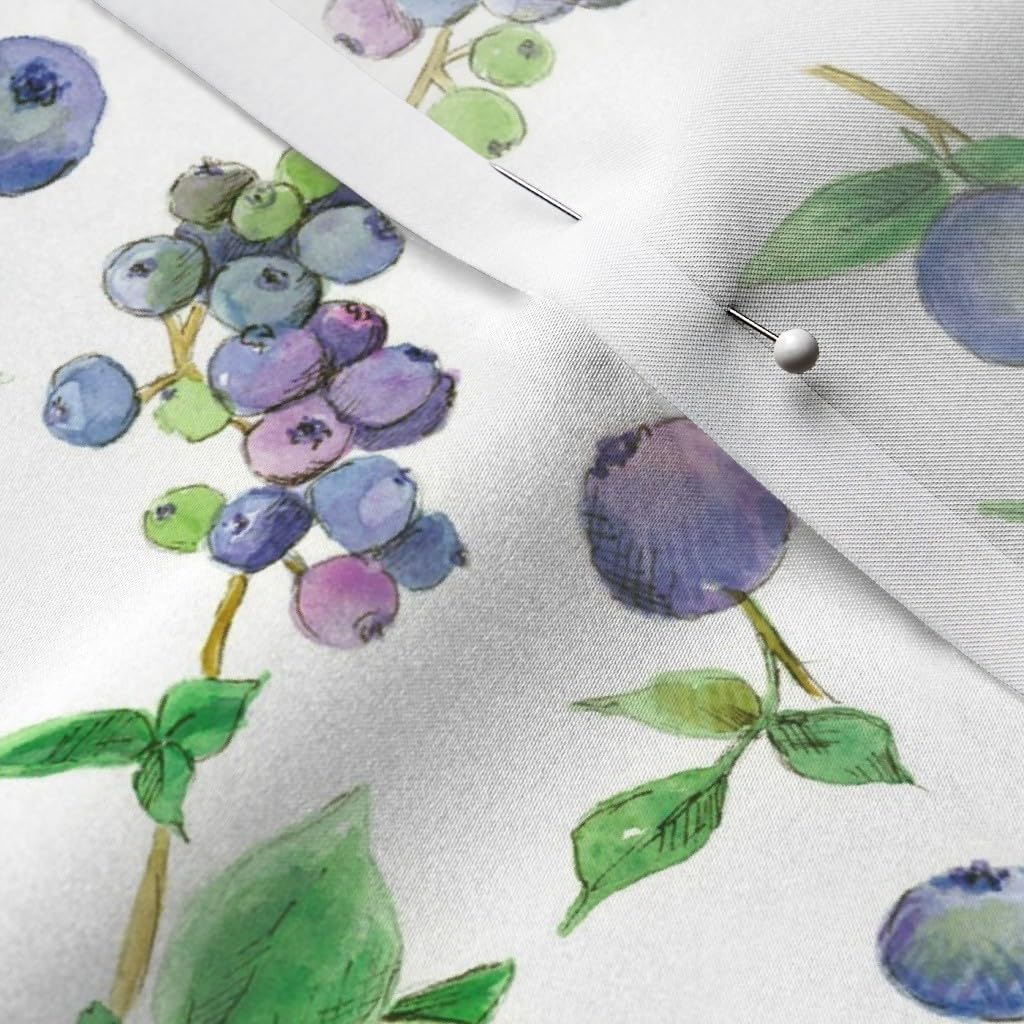 Spoonflower Fabric - Blueberries Fruit Berries Botanical Blueberry Summer Kitchen Printed on Satin Fabric by The Yard - Sewing Lining Apparel Fashion Blankets Decor