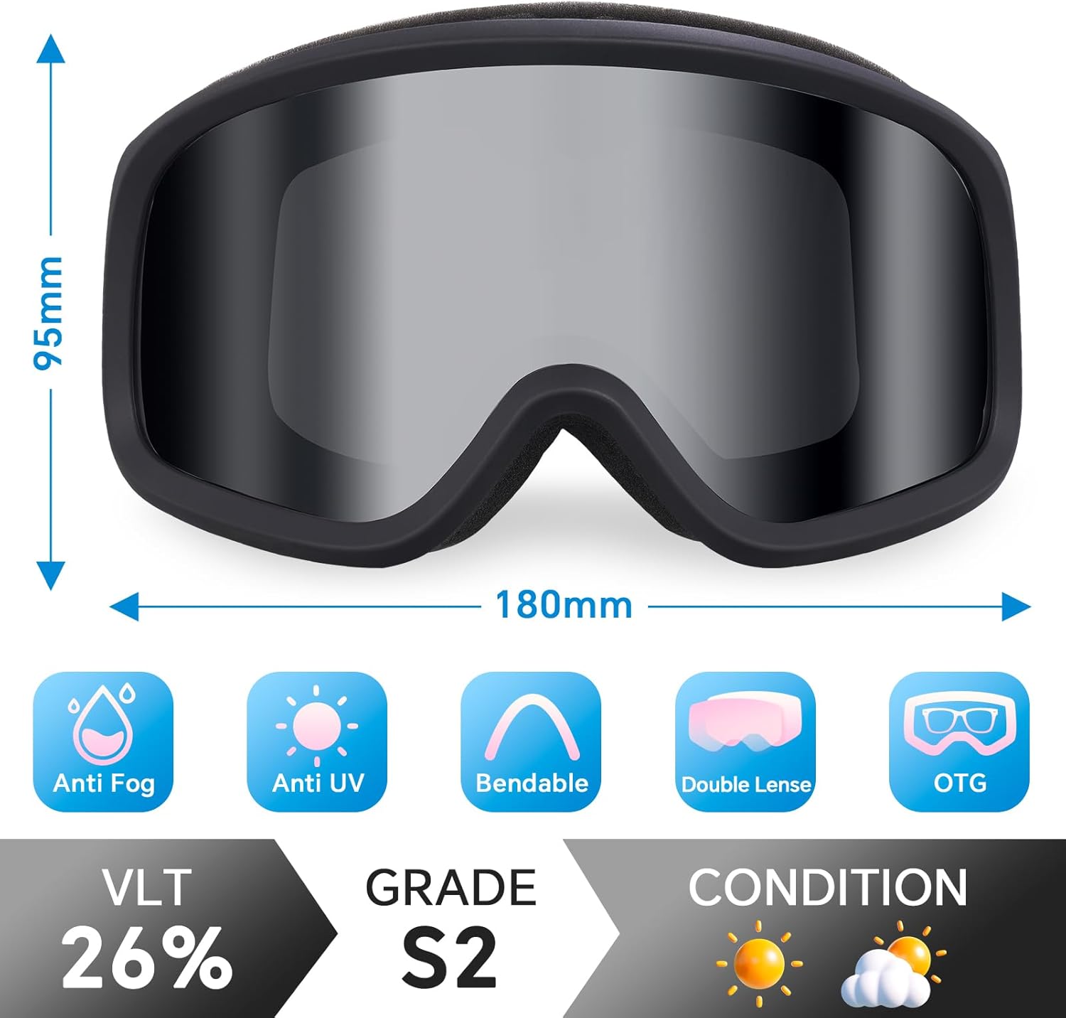 Keary Ski Goggles Men Women Snowboard Goggles Snow Goggles for Adult Youth OTG 100% UV Protection Snowboarding Goggle
