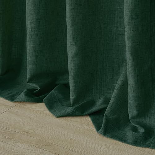 Miniatura 7 de Mrs.Naturall Cortinas transparentes verde esmeralda oscuro, cortinas de lino verde bosque para sala de estar, 63 pulgadas de largo, cortinas verdes
