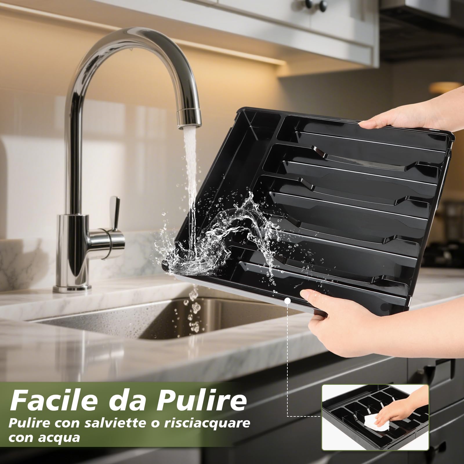 Charmofun Portaposate da Cassetto, Organizer Cucina Espandibile con 9 Scomparti, Nero