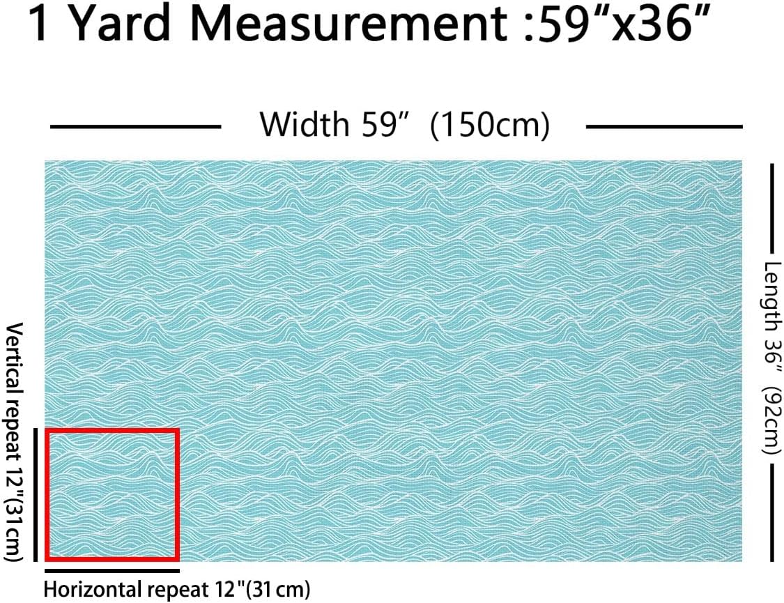 Upholstery Japanese Wave Fabric for Chairs Couch, Ocean Natural Outdoor Fabric by The Yard, Nautical Marine Sea Wave Theme Decorative Fabric for Upholstery and Home DIY Projects, 2 Yard, Green Blue