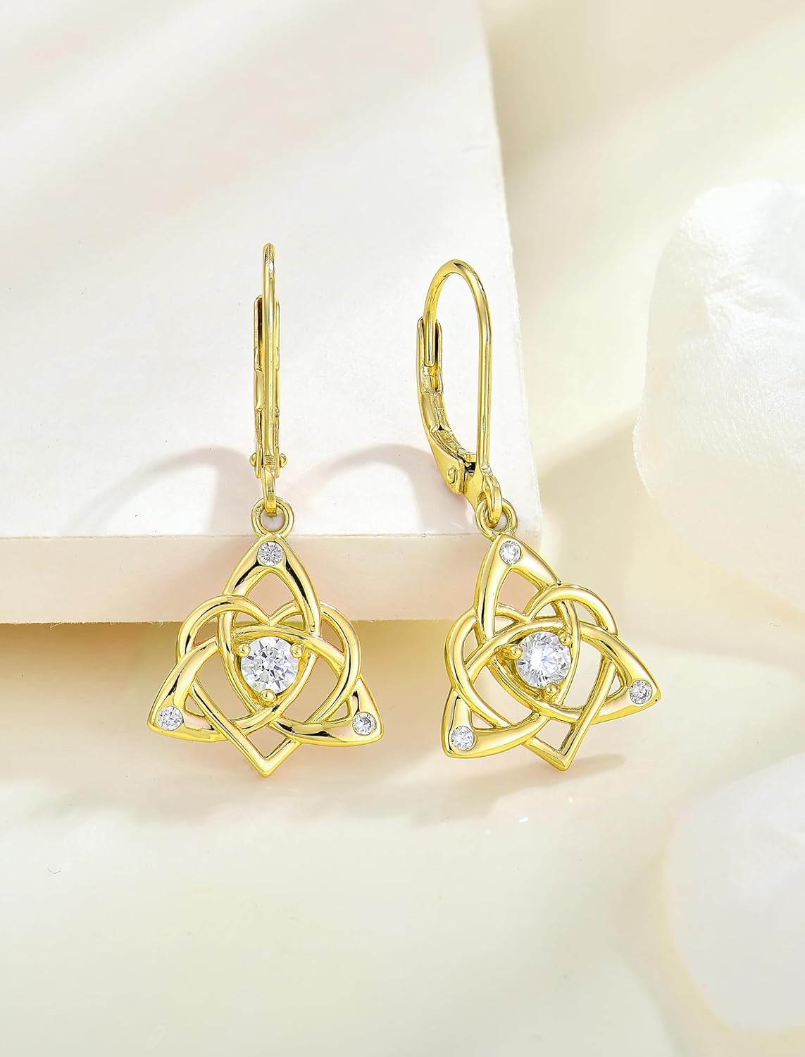 STARCHENIE Celtic Knot Necklace Earrings for Women 925 Sterling Silver 18k Gold Plated Irish Love Knot Pendant July Birthstone April Birthstone Created Diamond Cubic Zirconia Trinity Jewelry Set - Image 6