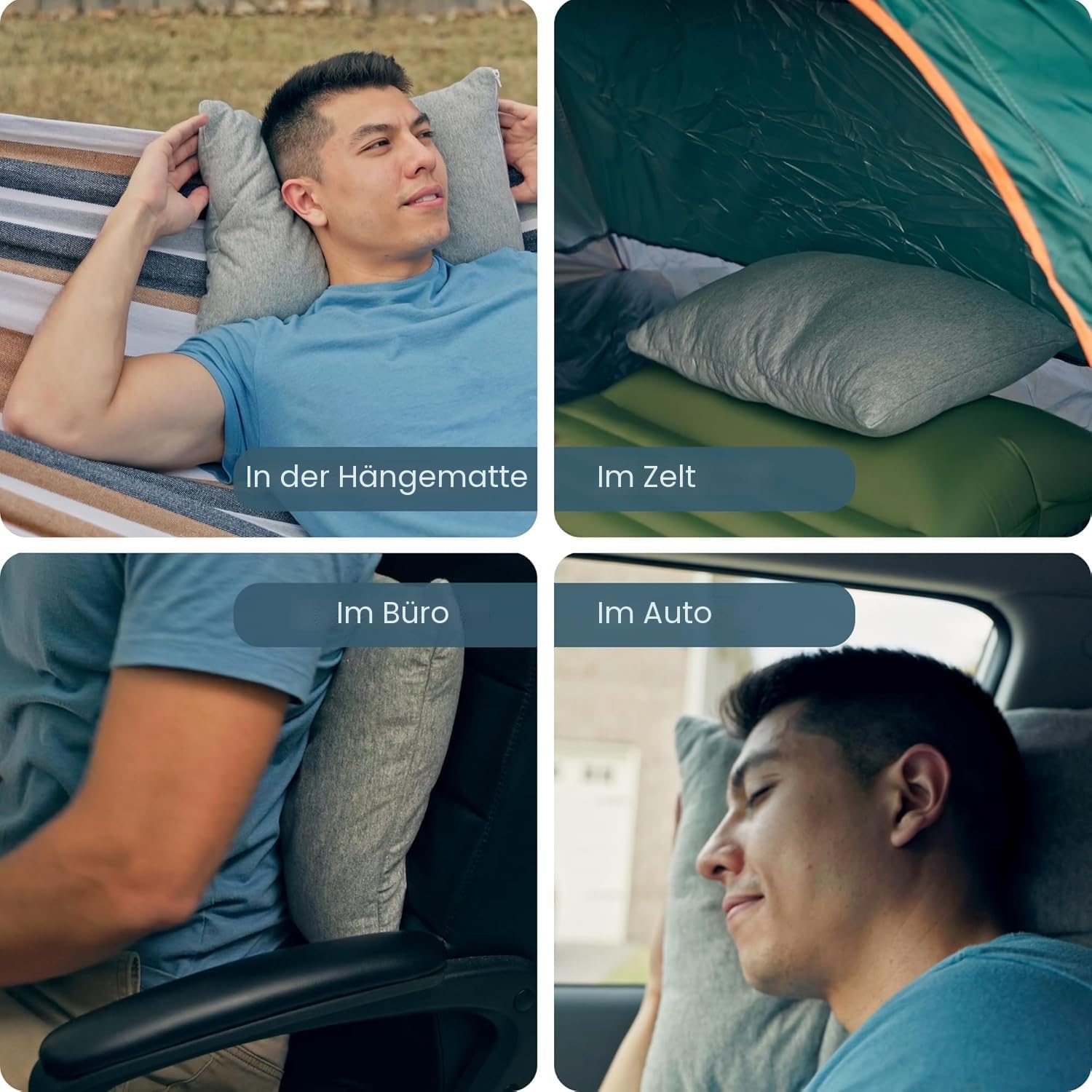 ACCURATEX Memory Foam Campingkissen, komprimierbares Reisekissen, Grau | 100% Baumwollbezug, atmungsaktiv & hautfreundlich, leicht & platzsparend, ideales Campingzubehör für Outdoor
