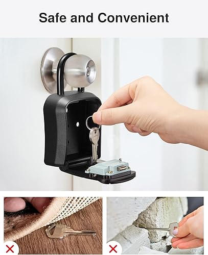 Miniatura 7 de Puroma Caja de cerradura de llave, caja de seguridad portátil de combinación para montar en la pared, caja de almacenamiento de llaves para llaves