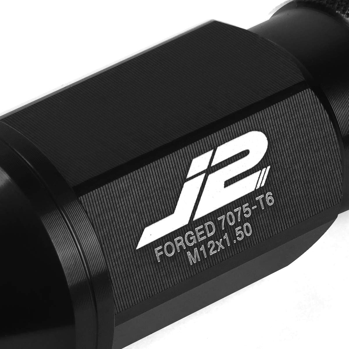 J2 Engineering 20 Pcs 7075 Aluminum Open End M12 x 1.5 Lug Nuts Set w/Socket Adapter, Black, Fit Conical Seat, LN-T7-004-15-BK