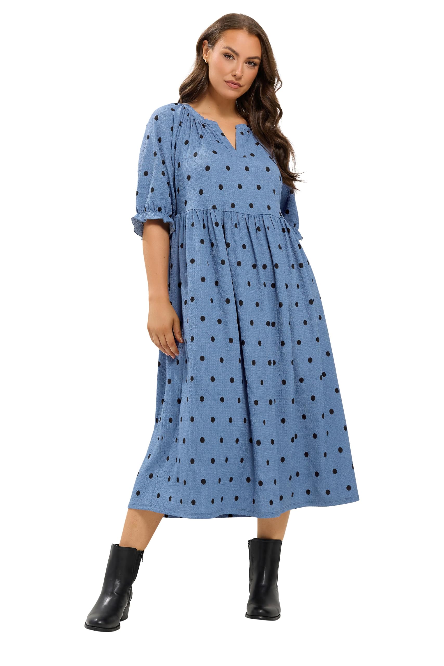 Yours Women's Blue Notch Neck Spot Maxi Dress In | Size: 30-32