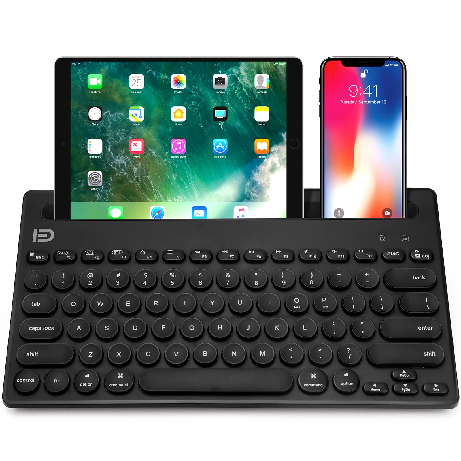 AttoeWireless Keyboard, Dual Channel Multi-Device Universal Cute Wireless Bluetooth Keyboard Portable Slim with 20m Connection Distance for Tablet Smart Phone PC Windows Android iOS Mac (Black)