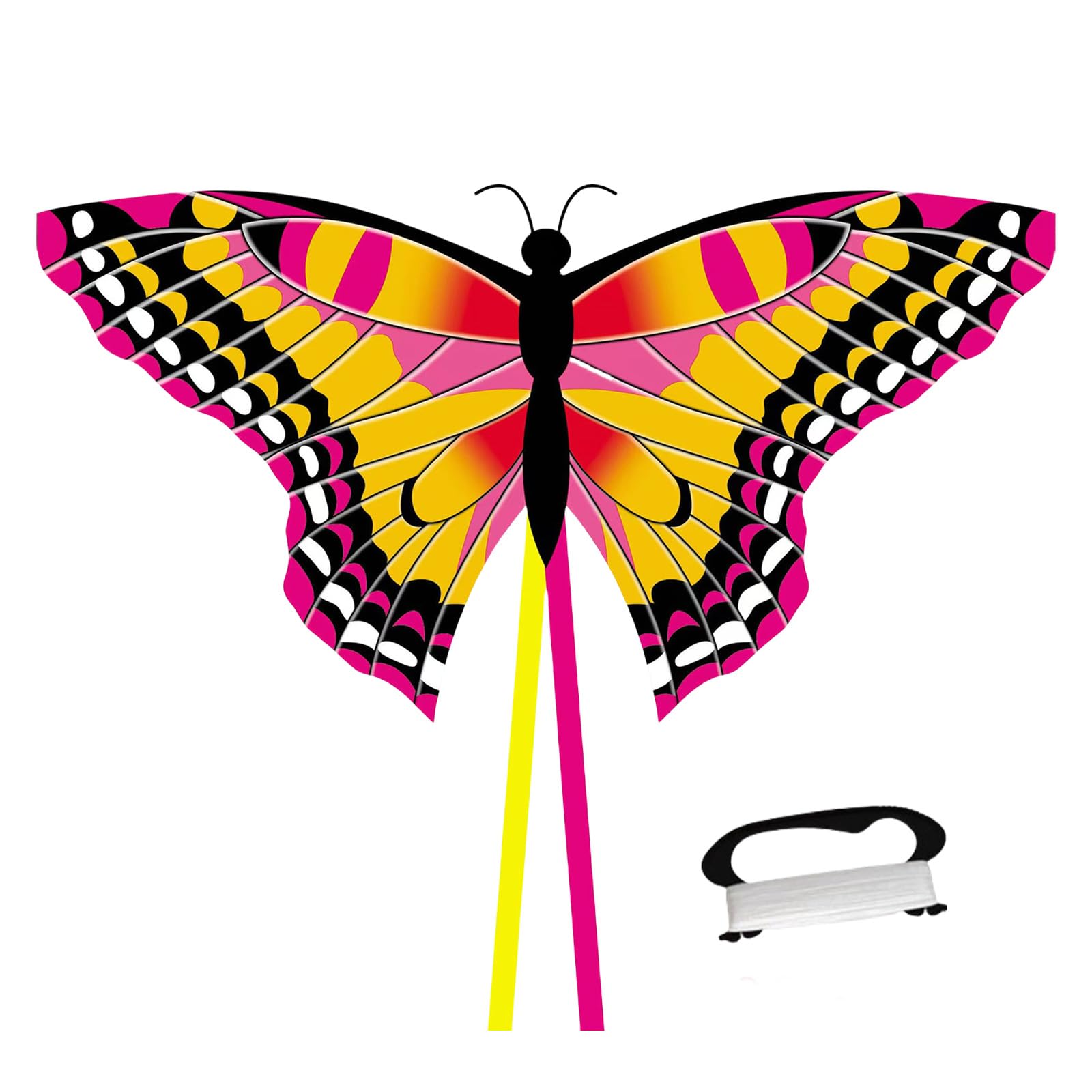 AYNKH Butterfly Kites for Adults Kids Ages 4-8 Kites with Colorful Tail Easy to Fly with Handle and Line for Beginners Beach Outdoor Activities Park Trip (Yellow)