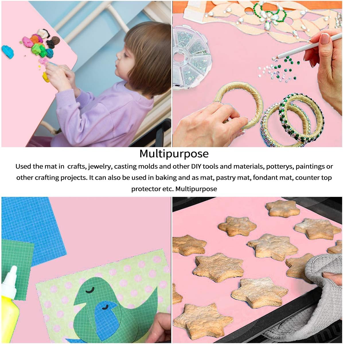 Mlife Extra Large 23.2" x 19.5" Silicone Sheet for Craft - Jewelry Casting Molds Mat, Epoxy Resin Painting Pad, Premium Silicone Mat, Nonstick Nonslip Heat-Resistant Durable, Pink