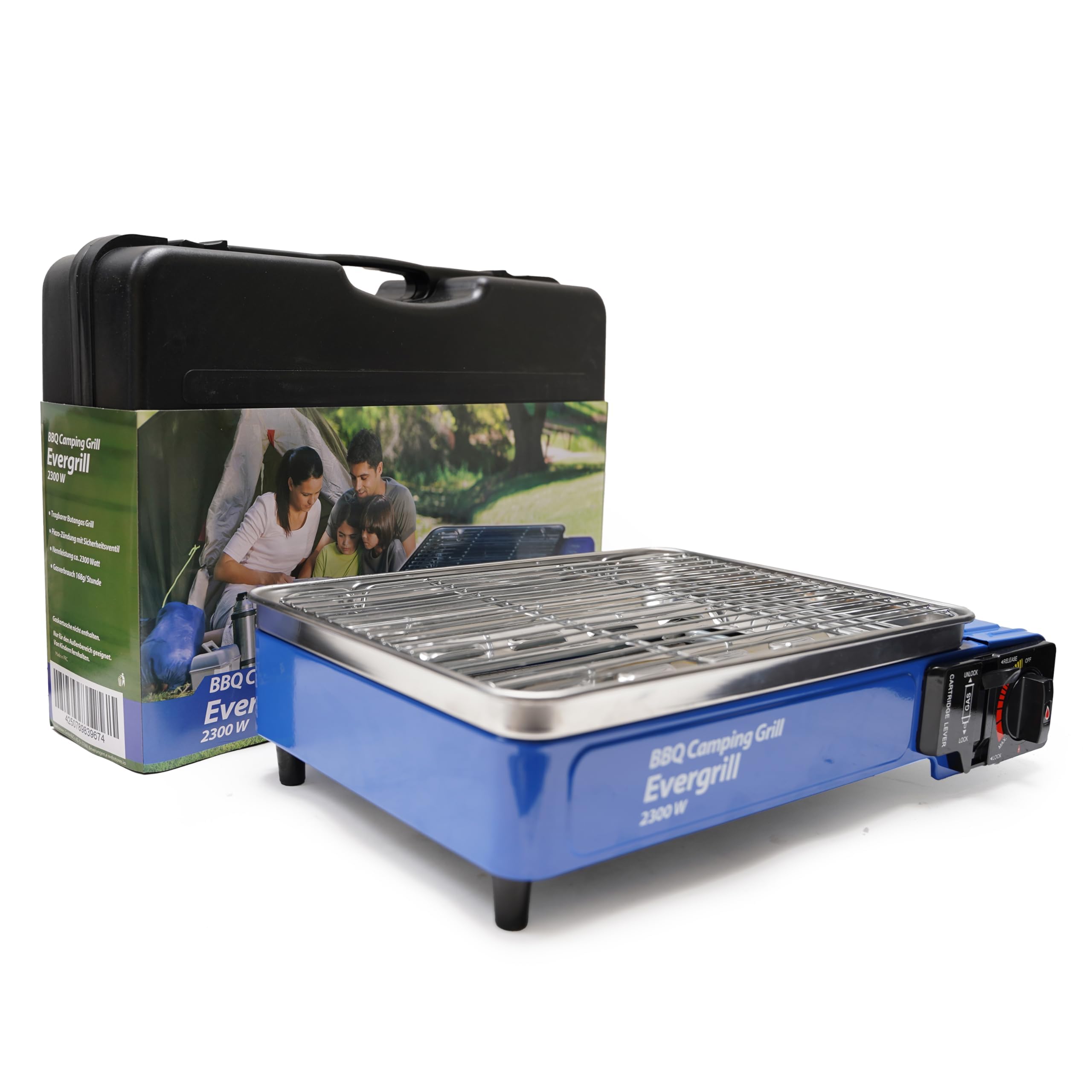 Evergrill Barbecue à gaz butane Camping Grill avec 16 cartouches de gaz
