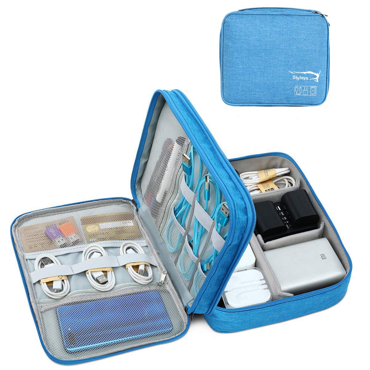 Styleys Double Layer Electronics Accessories Organizer Bag Gadget Organizer Case, Portable Zippered Pouch for All Gadgets, HDD, Power Bank, USB Cables, Power Adapters, etc (Sky Blue - S11029) (B07V3XH2YZ) Amazon Price History, Amazon Price Tracker