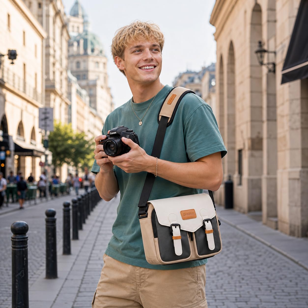 Cwatcun Borsa per Fotocamera borsa fotografica compatta, piccola fotocamera impermeabile borsa messenger con supporto per treppiede, fotografia di viaggio borsa DSLR/SLR,L