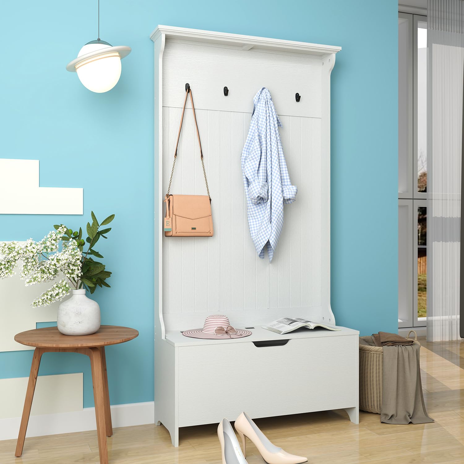 Panana Ensemble de Meubles de Couloir Armoires, 4 Crochets, Banc de Rangement et Armoire de Rangement – Cintres pour Votre entrée, Couloir, Vestiaire d'entrée