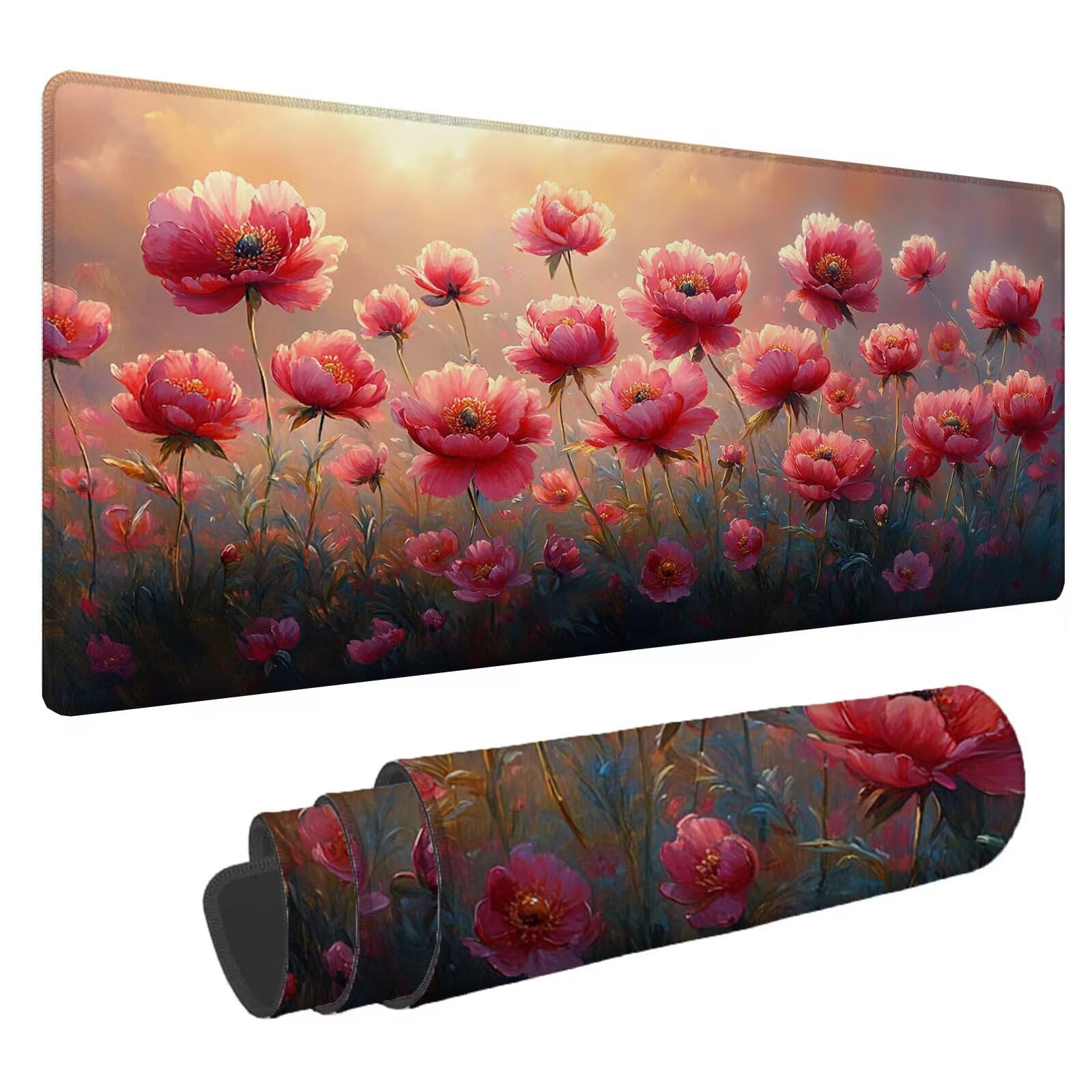 Różowa podkładka pod mysz XXL kwiaty 1500 x 800 x 4 mm podkładka pod mysz dla graczy, podkładka pod mysz do laptopa, podkładka pod mysz i podkładka pod mysz antypoślizgowa gumowa podkładka pod mysz,