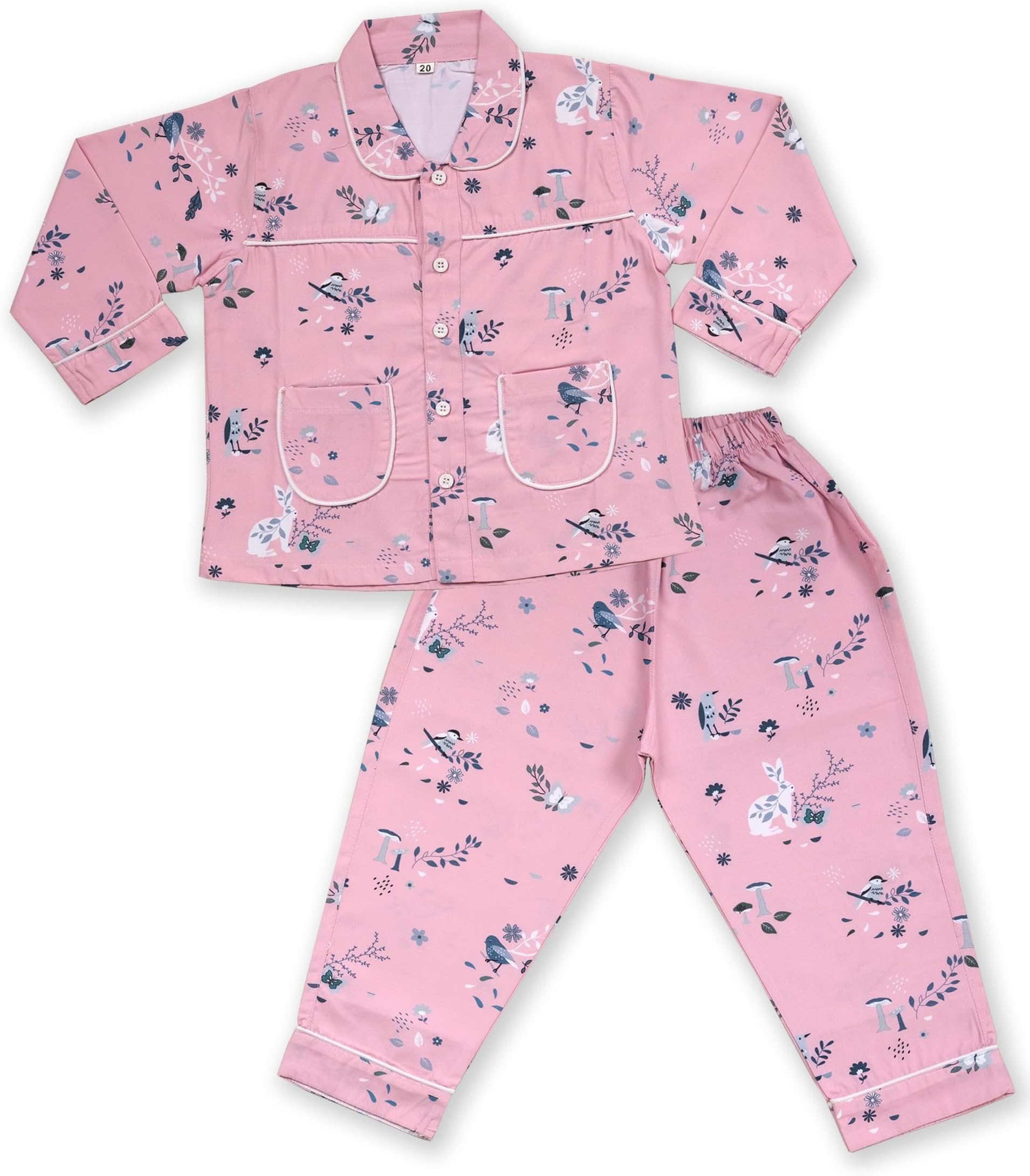 MINIMATES Unisex Kids Cotton All Over Printed Night Suit Sleepwear Top & Pyjama Set Full Sleeve with Pockets for Girls & Boys with Buttons/Sleepwear for Girls/Night Dresses