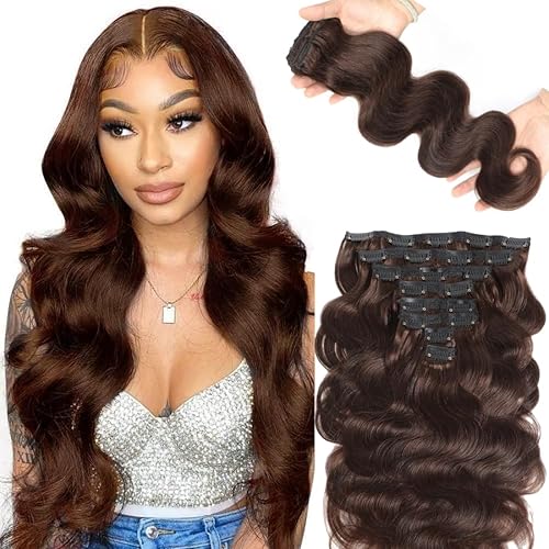 LUMIERE Yaki - Extensiones de cabello humano lacio con clip, cabello humano real rizado grado 10A, cabello Remy brasileño 10A, 8 piezas con 20