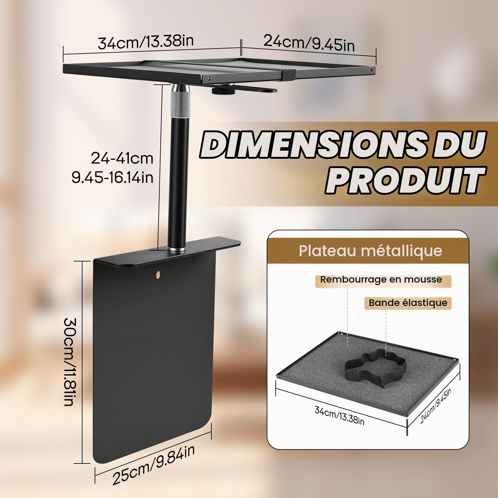 Support de projecteur, pour lit et canapé, longueur du support réglable 24 à 41 cm, design caché, compatible avec 99 % de projecteurs XGI-MI Nebu-la Van-KYO Ep-Son (24 à 41 cm)