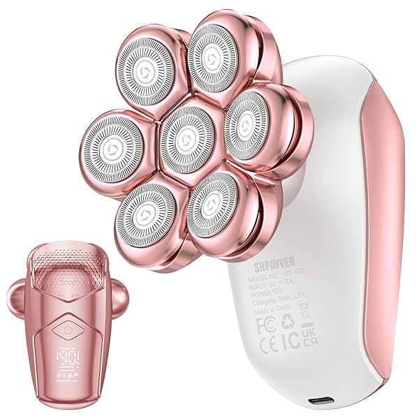 SHPAVVER Electric Razors for Women Legs: 7D Floating Head Electric Shaver - IPX7 Waterproof Wet Dry Hair Remover - LED Display & Travel Lock for Body Face Bikini (Light Pink)
