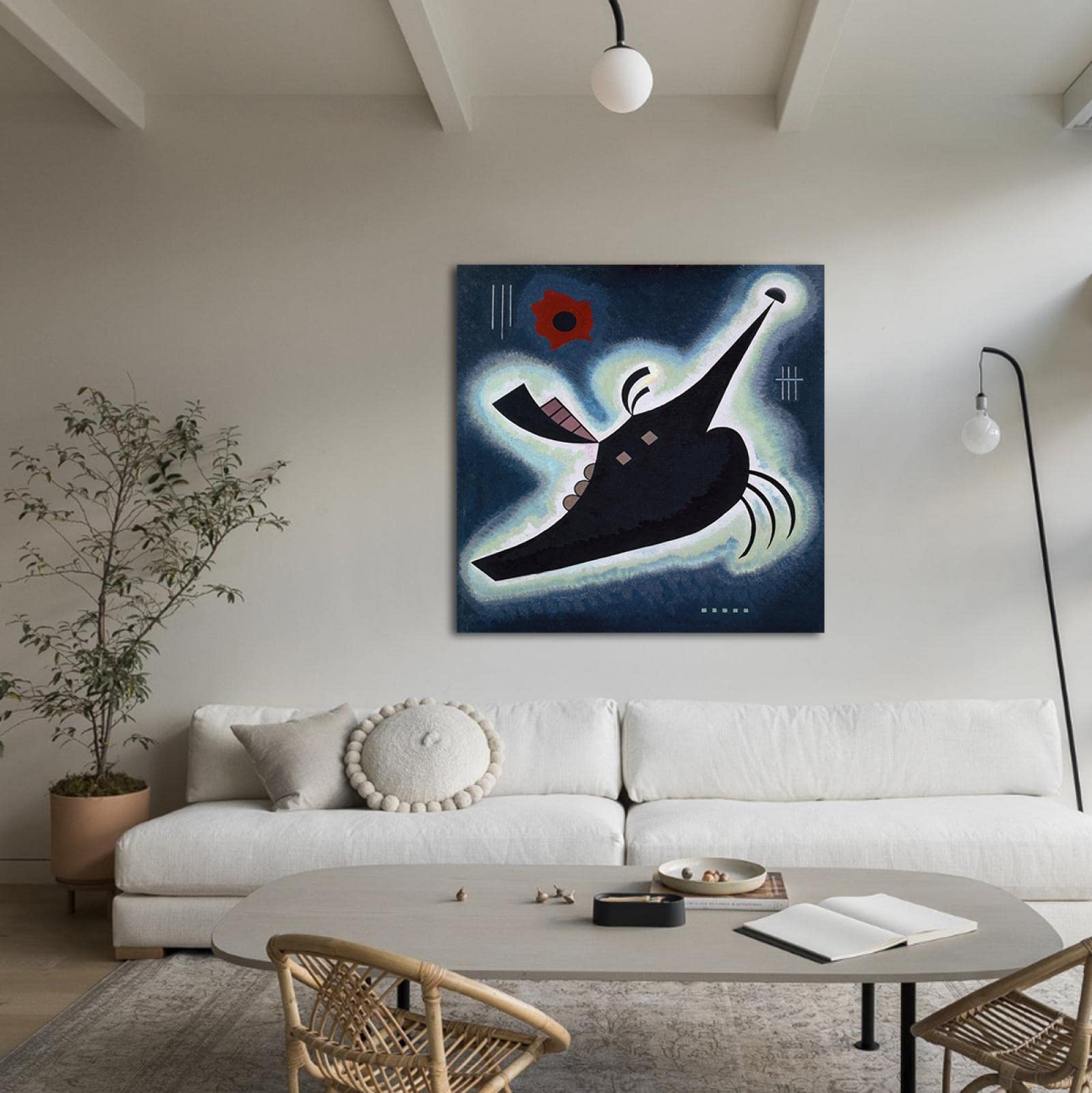 KAWAAI Lienzo Pintura Cuadro Puntiagudo Negro (1931) por Wassily Kandinsky Pinturas famosas Cartel estético de arte mural para la decoración de la sala de estar 42x42cm Marco interno
