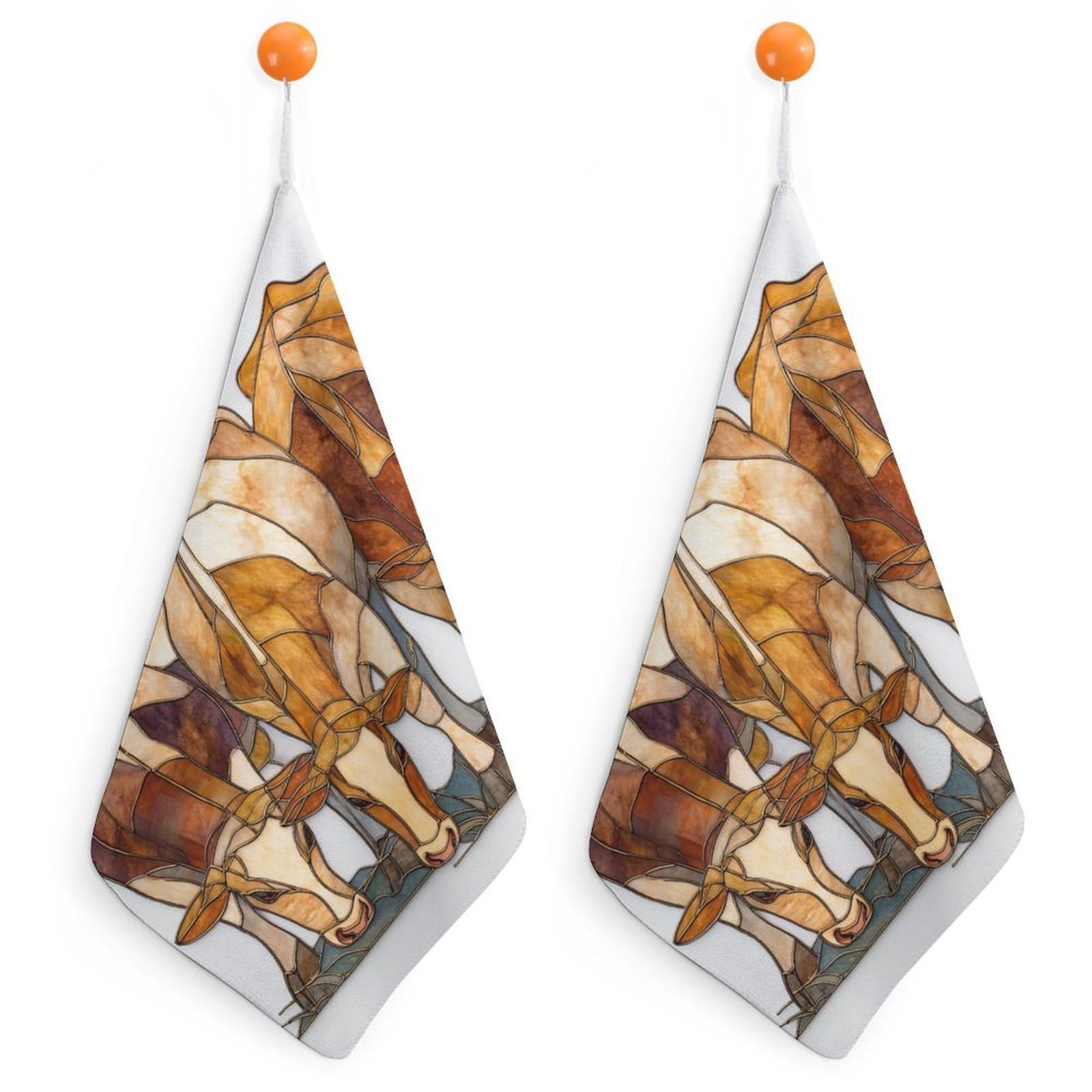 Jubonexis 3 Simple Stained Glass Cattle Small Hand Towel with Hanging Loop 2 PCS Absorbent Soft Wash Cloth for Kitchen Bathroom