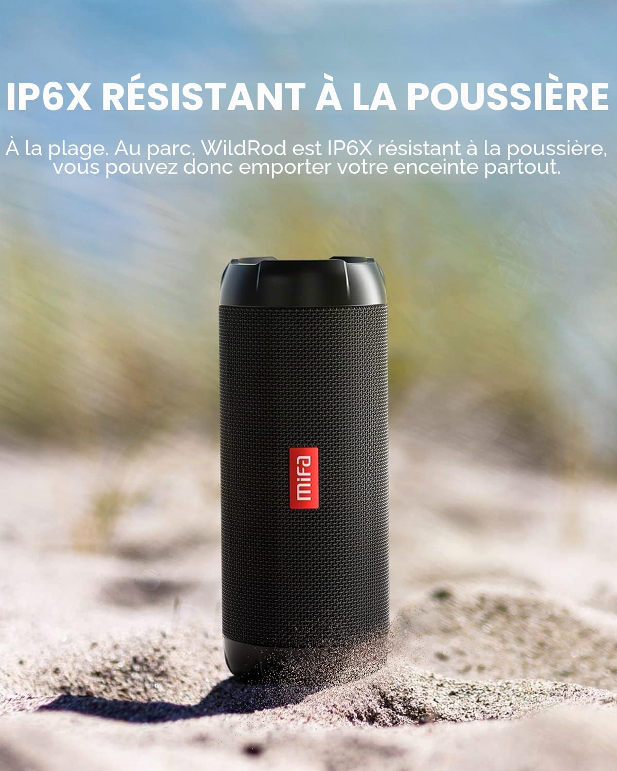 MIFA Haut-Parleur Bluetooth Portable WildRod avec lumière LED, 30 W et Basses Profondes, étanche IP67, 12 Heures Lecture, PartyAdd pour couplage Multi-Haut-parleurs, sans Fil pour Le Camping