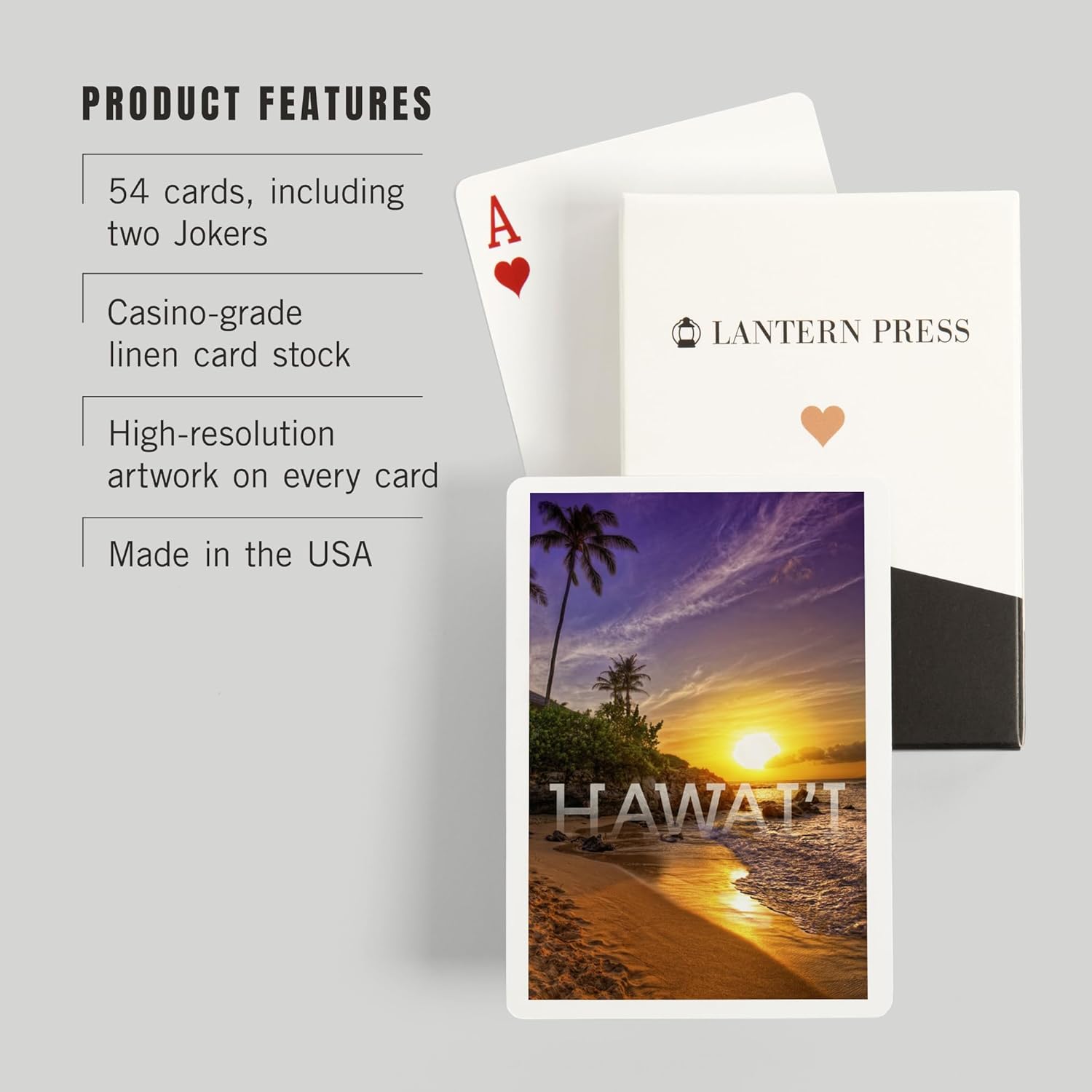 Lantern Press Hawaii, Sunset and Palm, 52 Playing Cards for Adults, Poker Size Card Deck