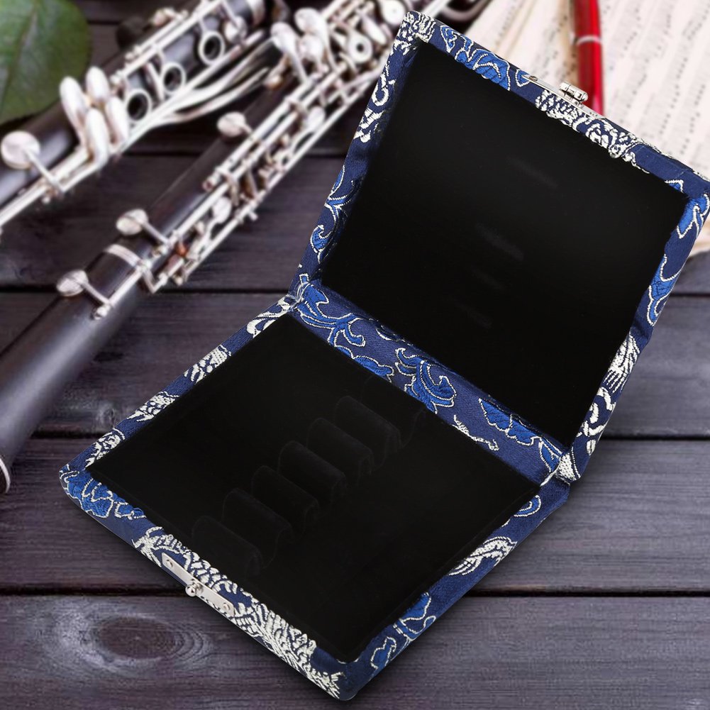 Dilwe Estuche de cañas Oboe, Madera Duradera + Cubierta de Tela de Seda Caja de Almacenamiento de cañas Accesorio de Oboe para cañas de Oboe 6pcs(Azul) Bolsas, Correas