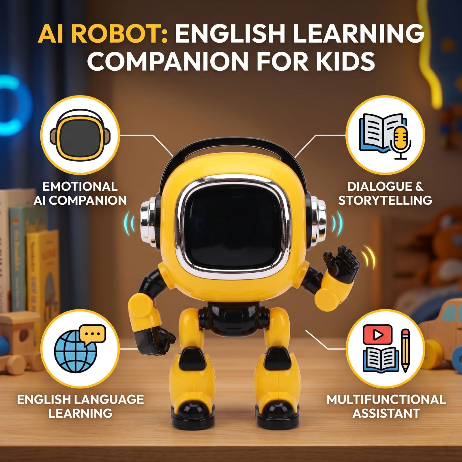 VBESTLIFE Robot AI con Narración Interactiva Emocional, Práctica de Conversación en Inglés, Compañero de Aprendizaje de Idiomas para Niños,