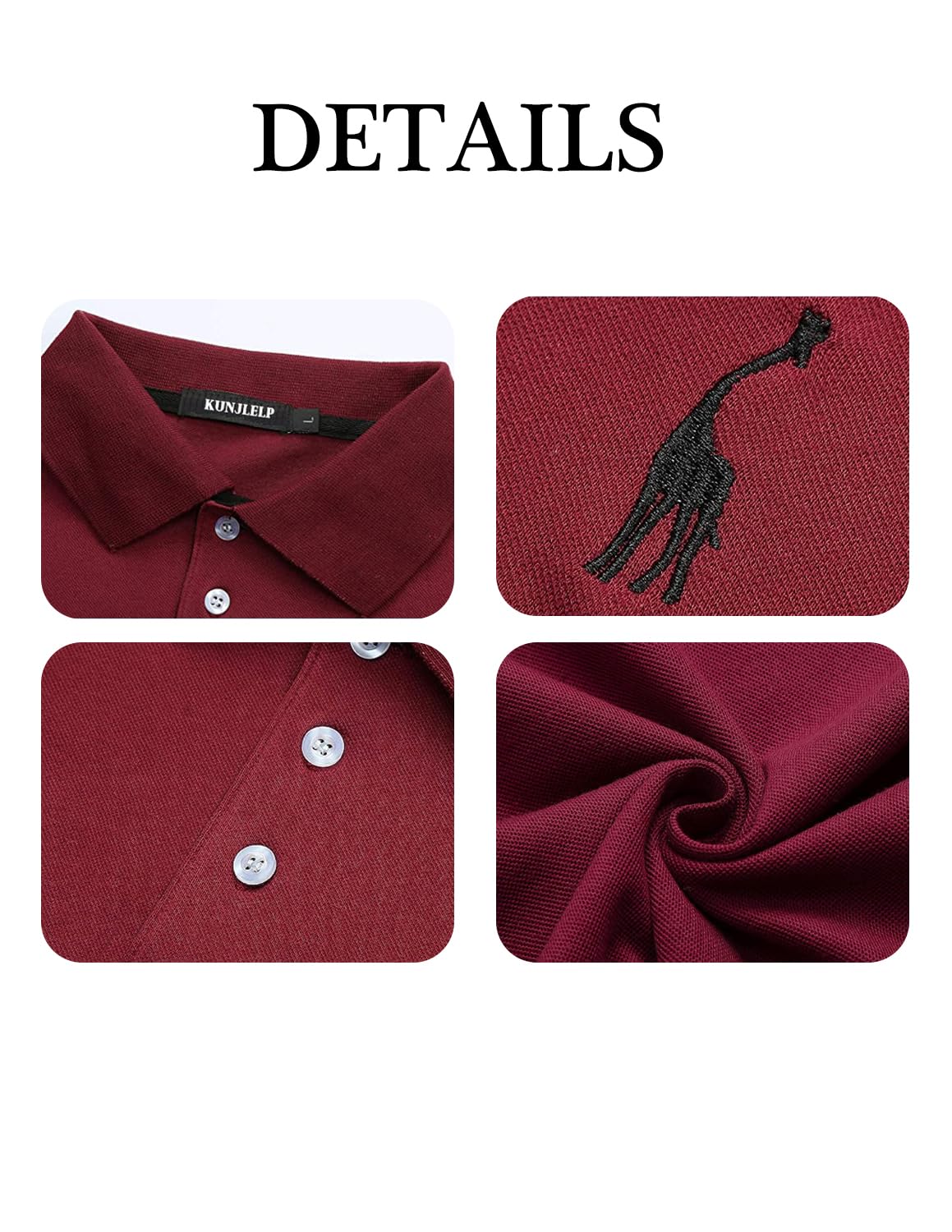 KUNJLELP 100% Cotone Polo da Uomo Manica Lunga Ricamo di Giraffa Maglietta Uniformi Polo da Lavoro per l'autunno e l'inverno