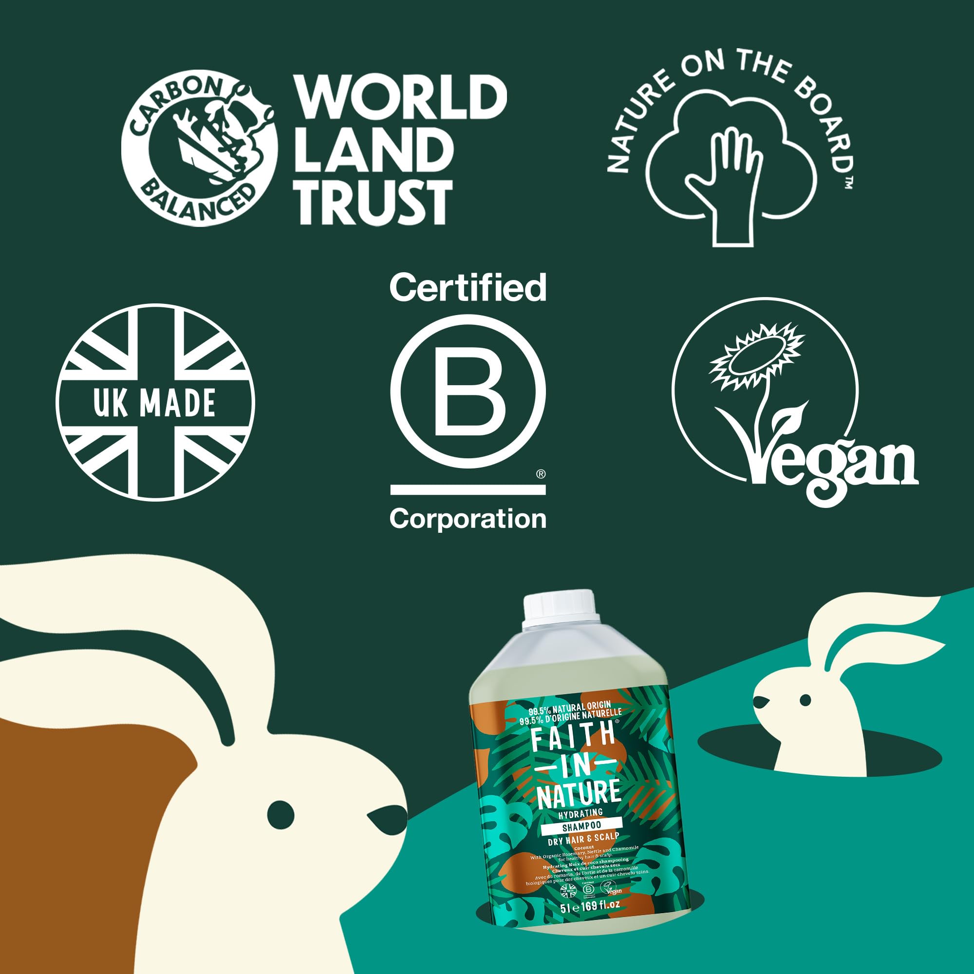 Faith In Nature Ricarica da 5 L di Shampoo Biologico al Cocco, Idratante per Capelli e Cuoio Capelluto Secchi, Vegano e Cruelty Free, Senza SLS, Siliconi o Parabeni