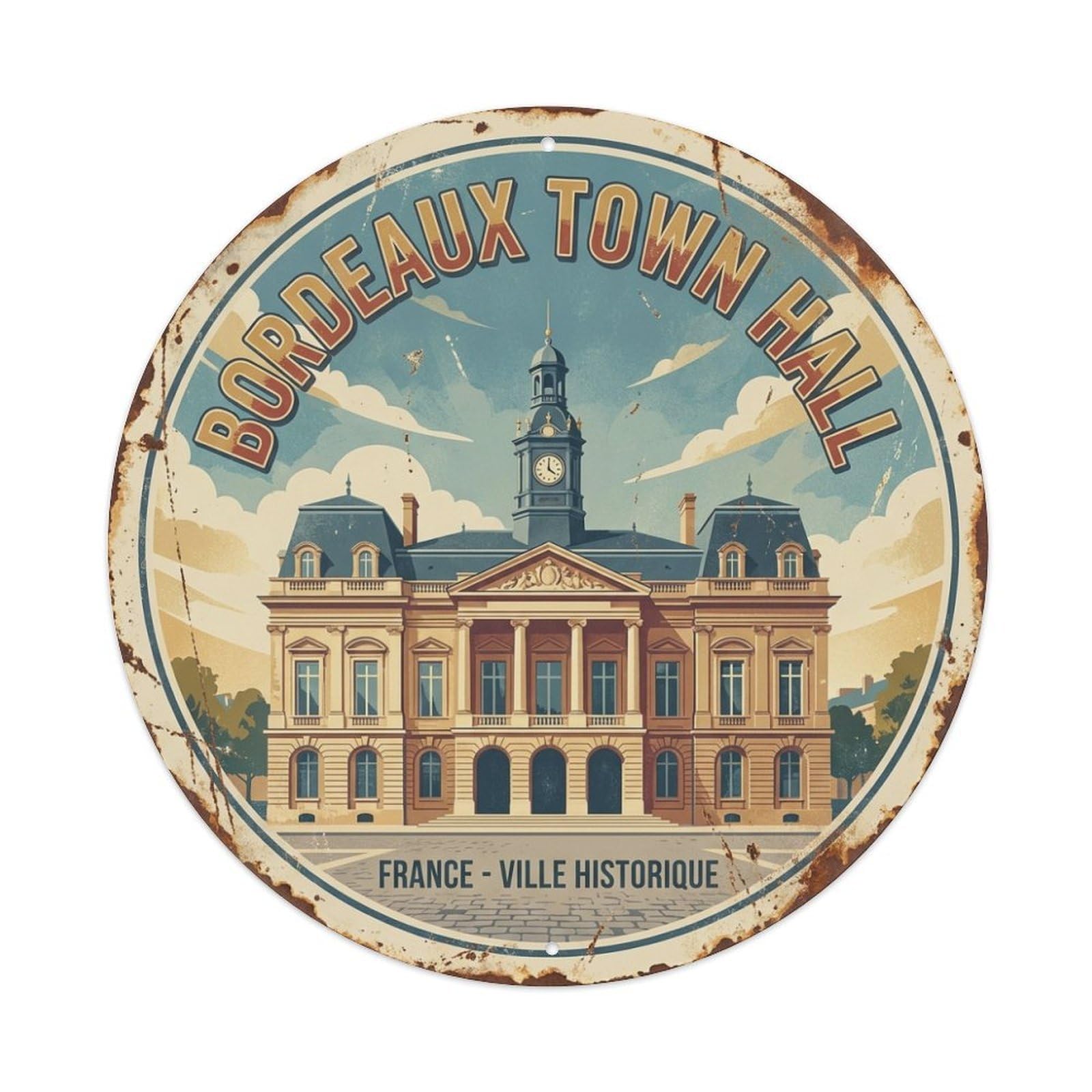 Retro Town Hall France Bordeaux Culture Travel Metal Tin Sign