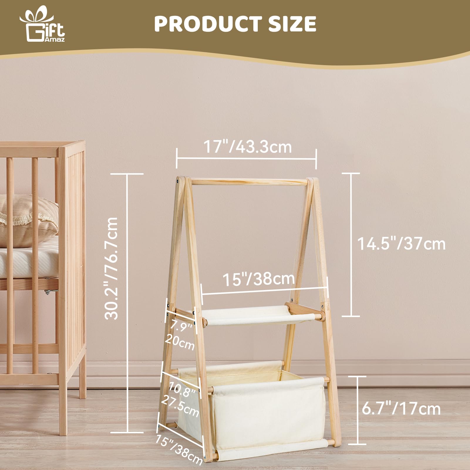GiftAmaz Armario de madera de doble capa para baby shower, caja de almacenamiento para bebé con asa, cesta multicapa para regalos de baby shower, cesta de regalo de bienvenida para recién nacidos