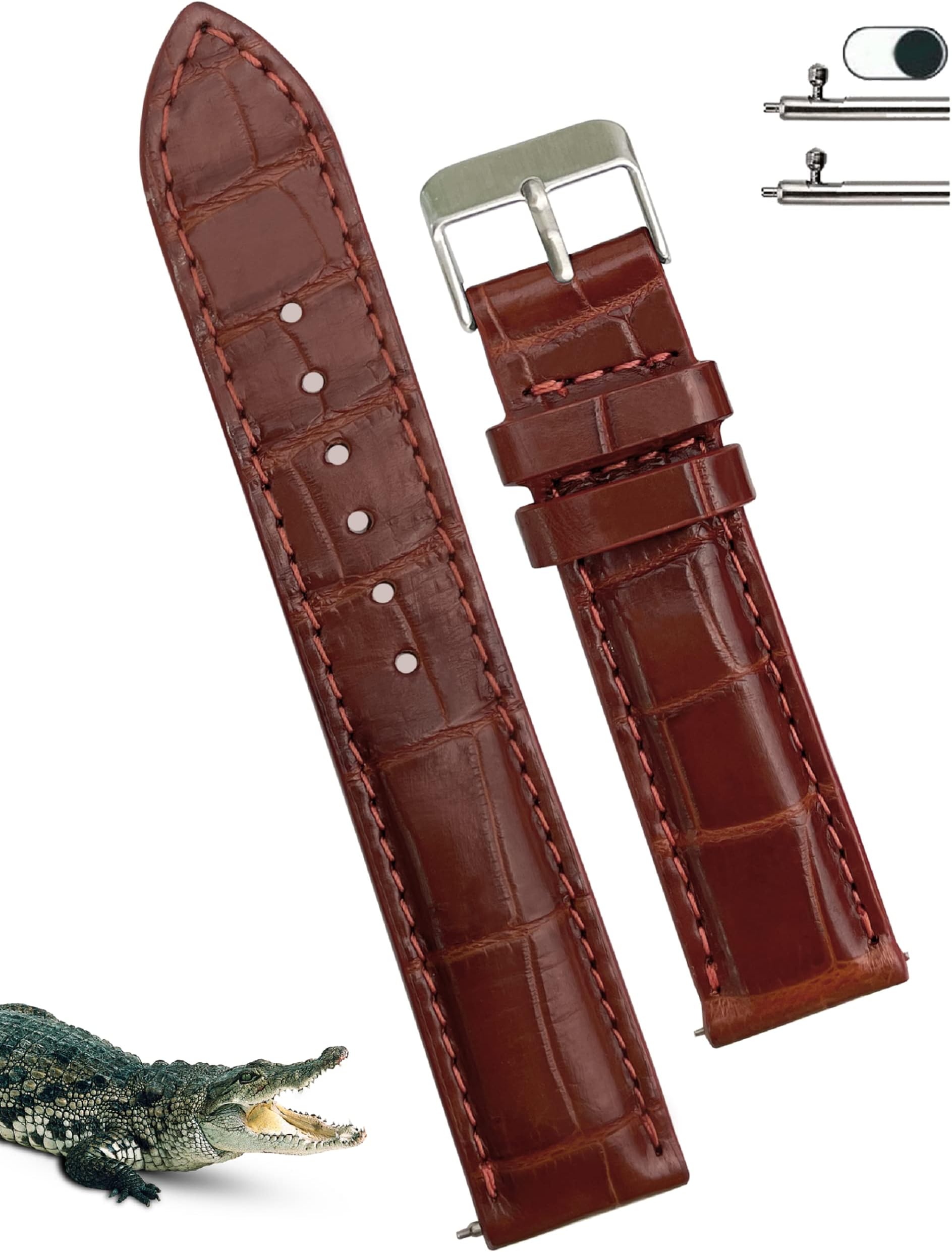Handmade Crocodile Watch Strap, Quick Release, Alligator Leather Replacement Watch Band, with Wrist Buckle, Handmade, Men’s