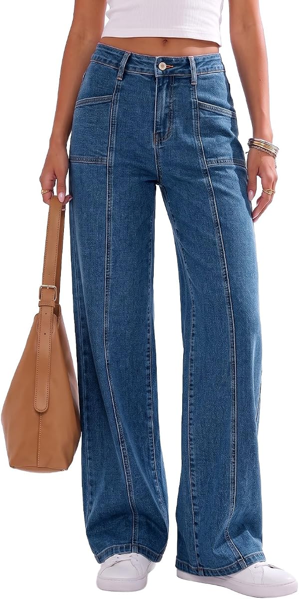 Sidefeel Women's High Waisted Jeans Loose Fit Wide Leg Denim Pants