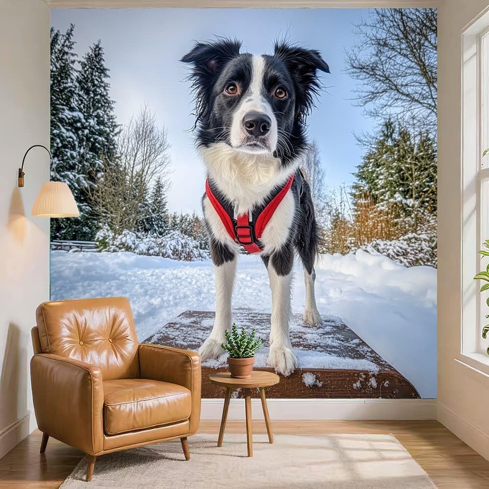 Tapeta 3D, naklejka ścienna, sztuka ścienna, owczarek, wodoodporna, zdejmowana fototapeta 350 x 256 cm, niebieska naklejka na ścianę, pokój dziecięcy, sypialnia, salon, korytarze
