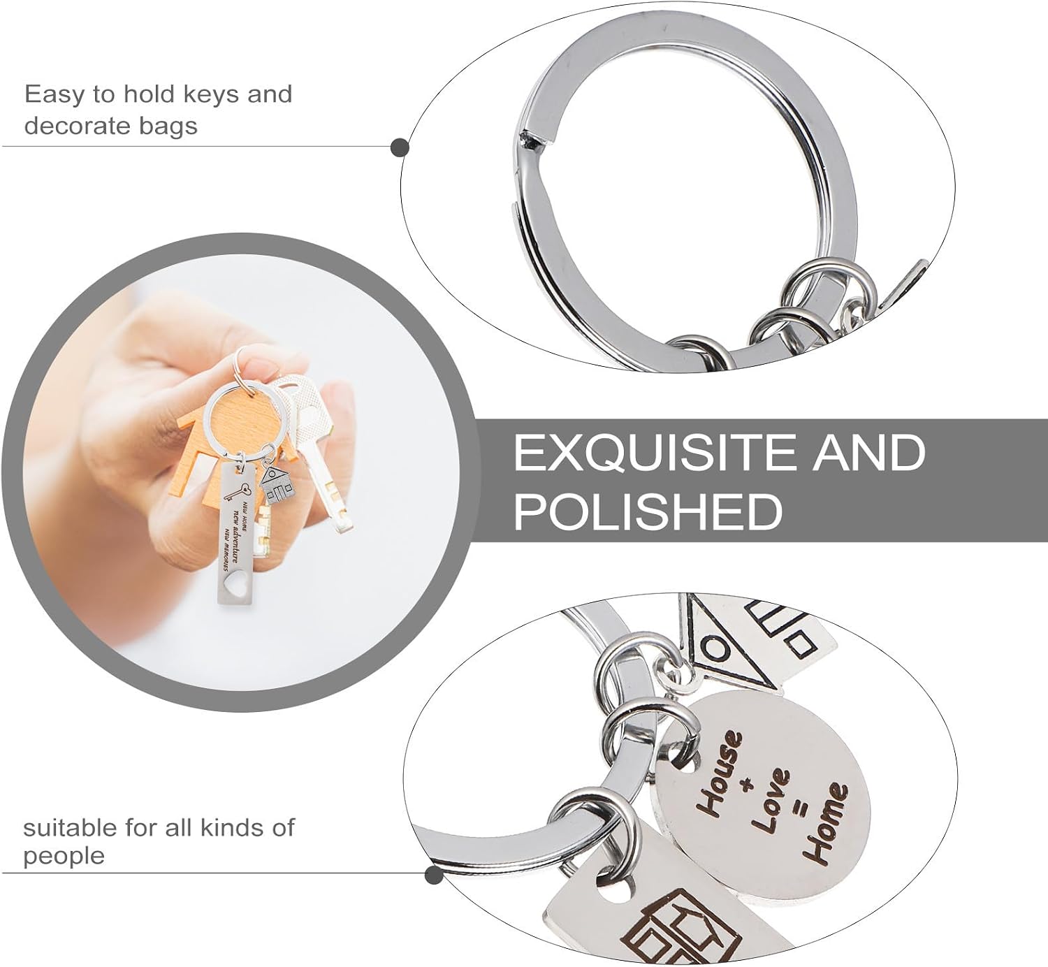 Lurrose 2pcs Stainless Steel New Home Keychain for House Keys Everyday Use image 3