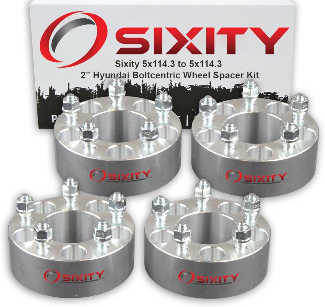 Sixity Auto 4 pc 2" 5x114.3 Wheel Spacers compatible with Hyundai Elantra Sonata M12x1.5mm 1.25in Studs Lugs