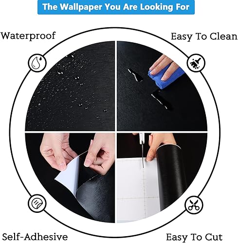 Miniatura 9 de CRE8TIVE Papel de contacto de acero inoxidable negro cepillado, papel tapiz metálico grueso, resistente al calor, autoadhesivo, papel de contacto